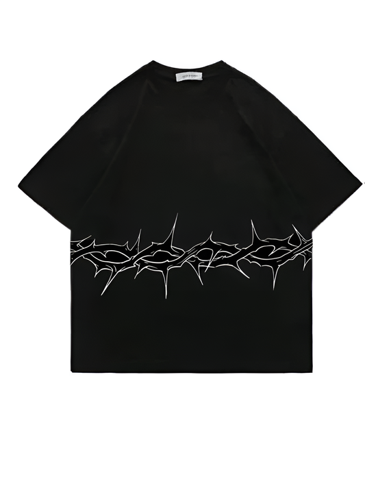 Edgy Barbed Wire Print Tee - Black