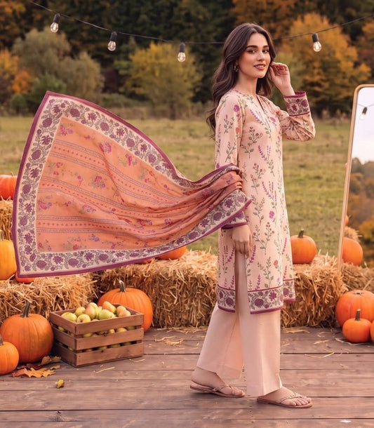 Peach Floral Linen 3-Piece Suit